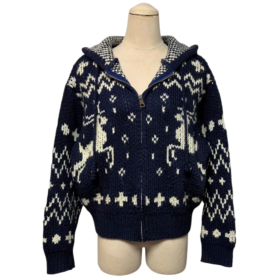 3667 네이비 루즈핏 사슴 노르딕 니트 후드집업 상품이미지1