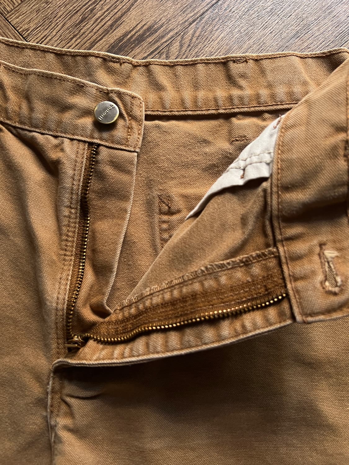 [32]칼하트 USA 덩가리핏 빈티지 페인팅 브라운 싱글니 워크 팬츠 상품이미지3