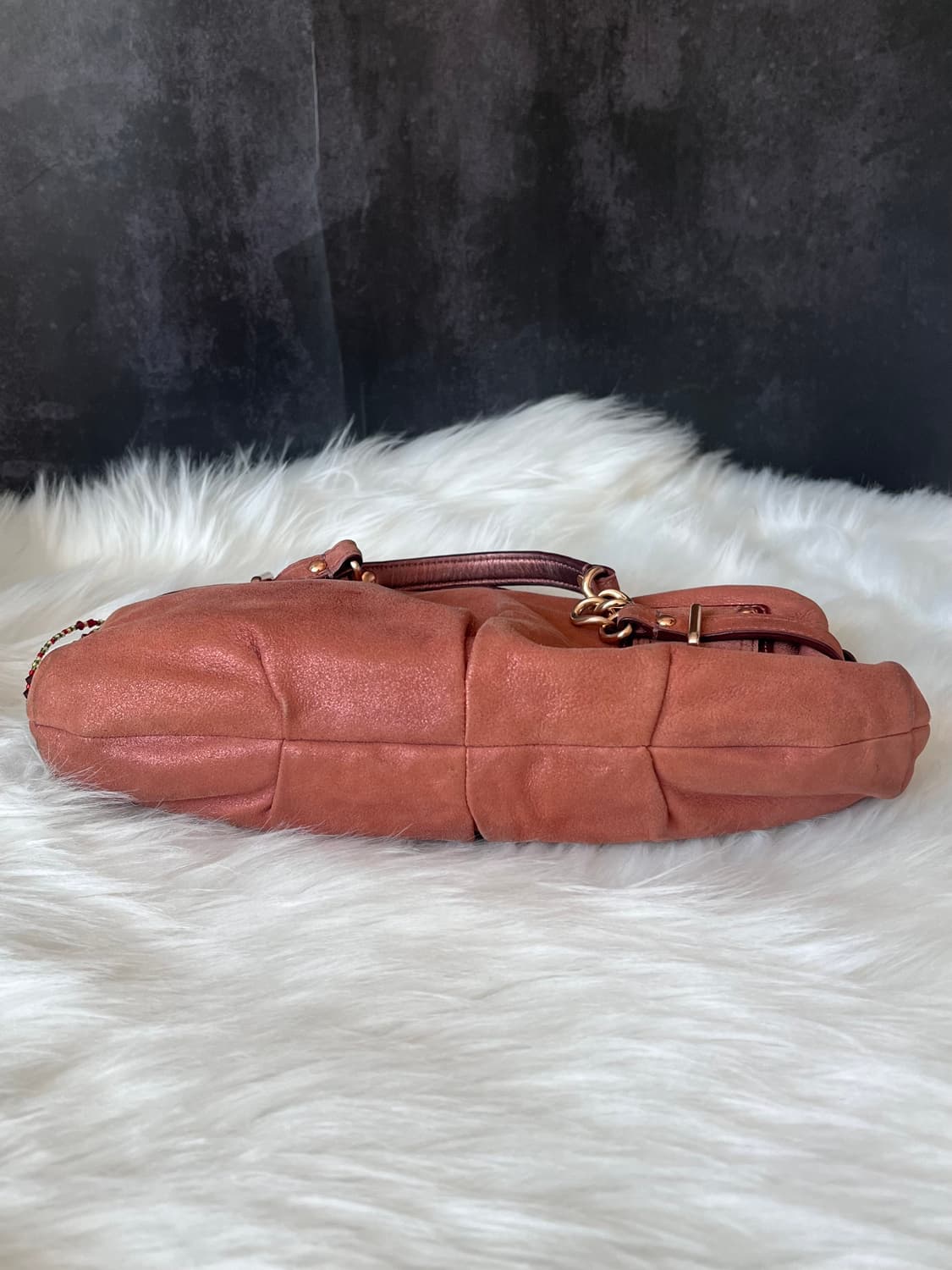 90s coach 코치 카라멜 브라운 레더 골드체인 아카이브 핸드백 상품이미지4