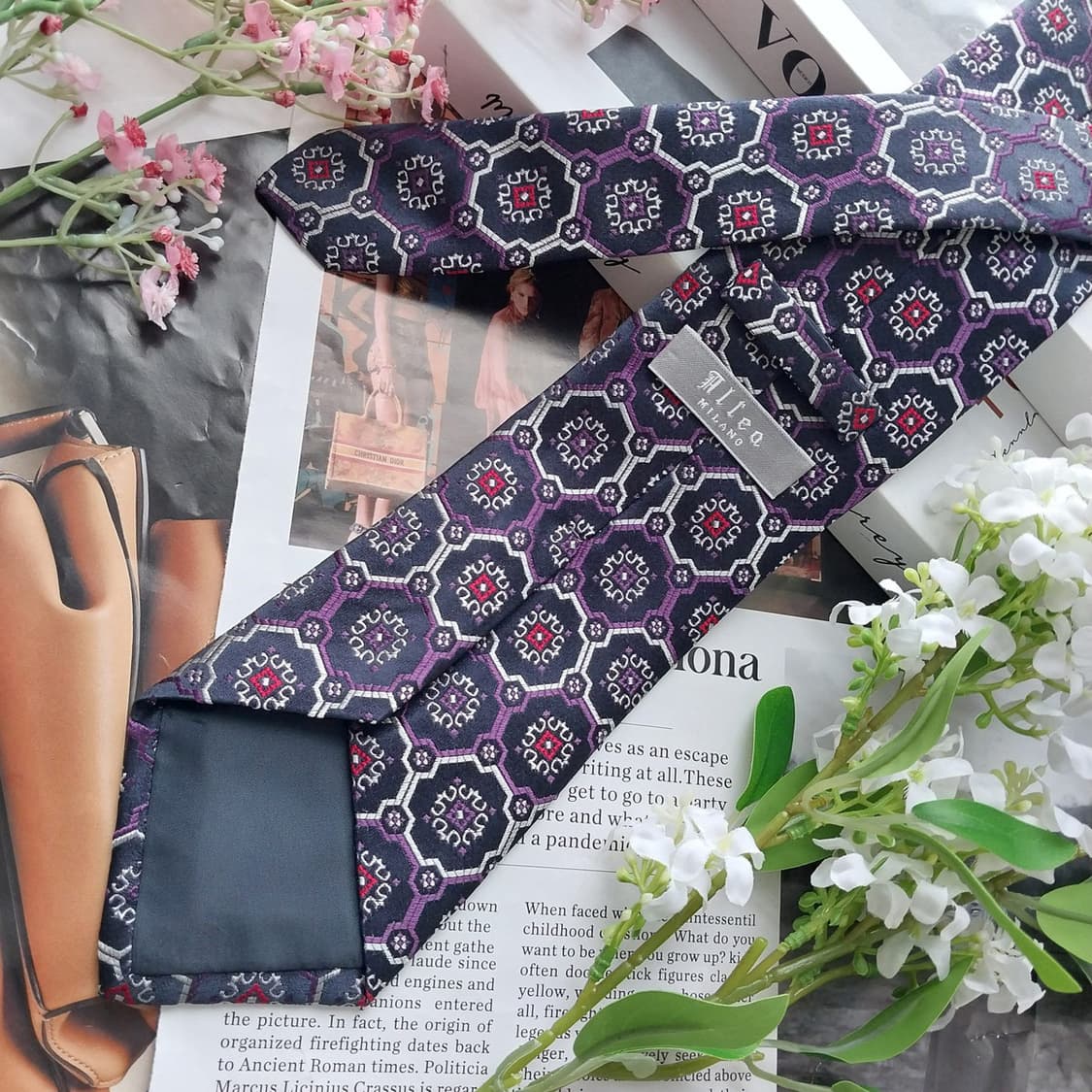 알테아 실크 네이비 퍼플 패턴 넥타이 9.1cm A+등급 K2459 상품이미지5