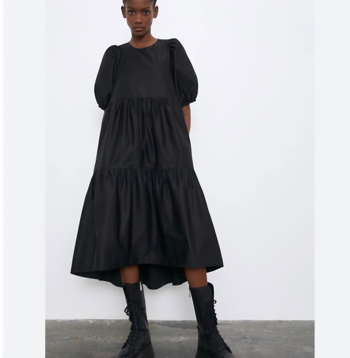 S) ZARA 자라 벌룬소매 블랙 롱 플레어 원피스 상품이미지2