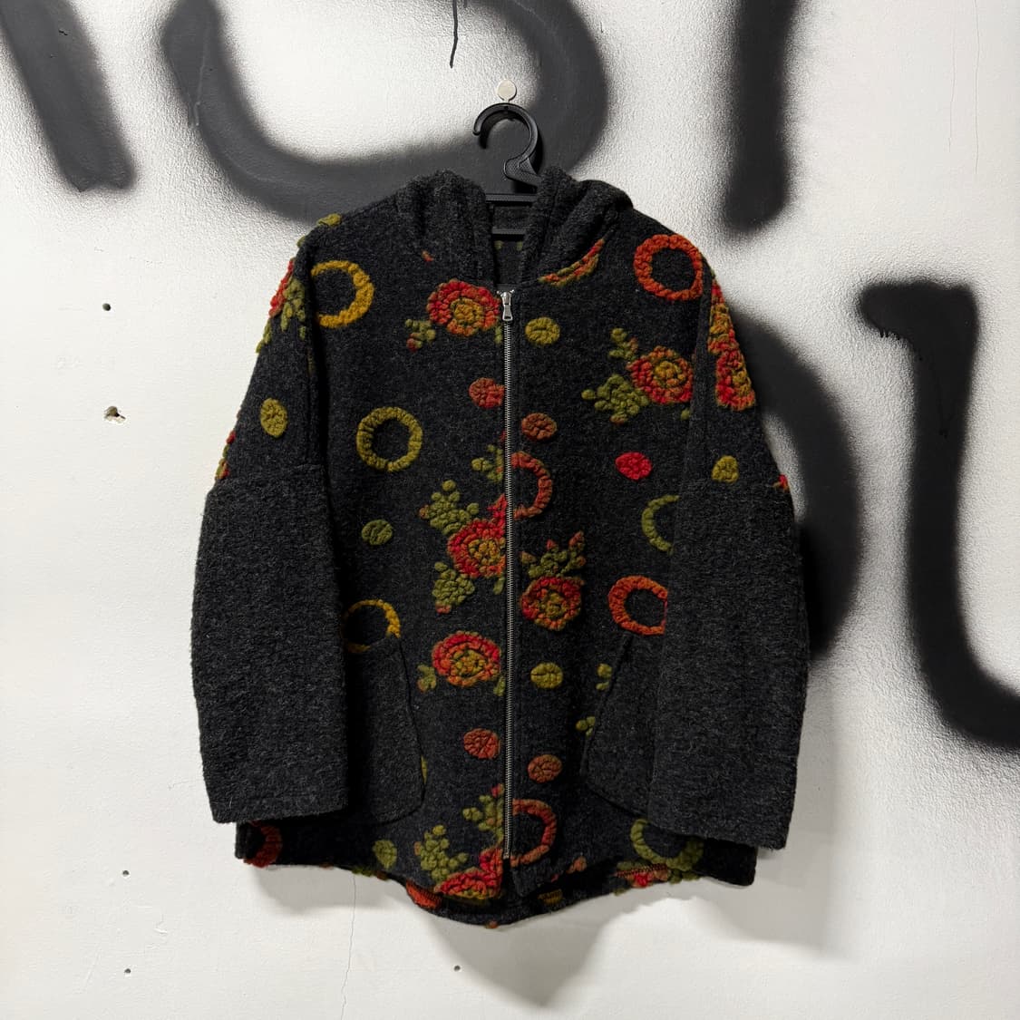 VTG 빈티지 이탈리 울 혼방 자수 디테일 후드 니트 집업 상품이미지1