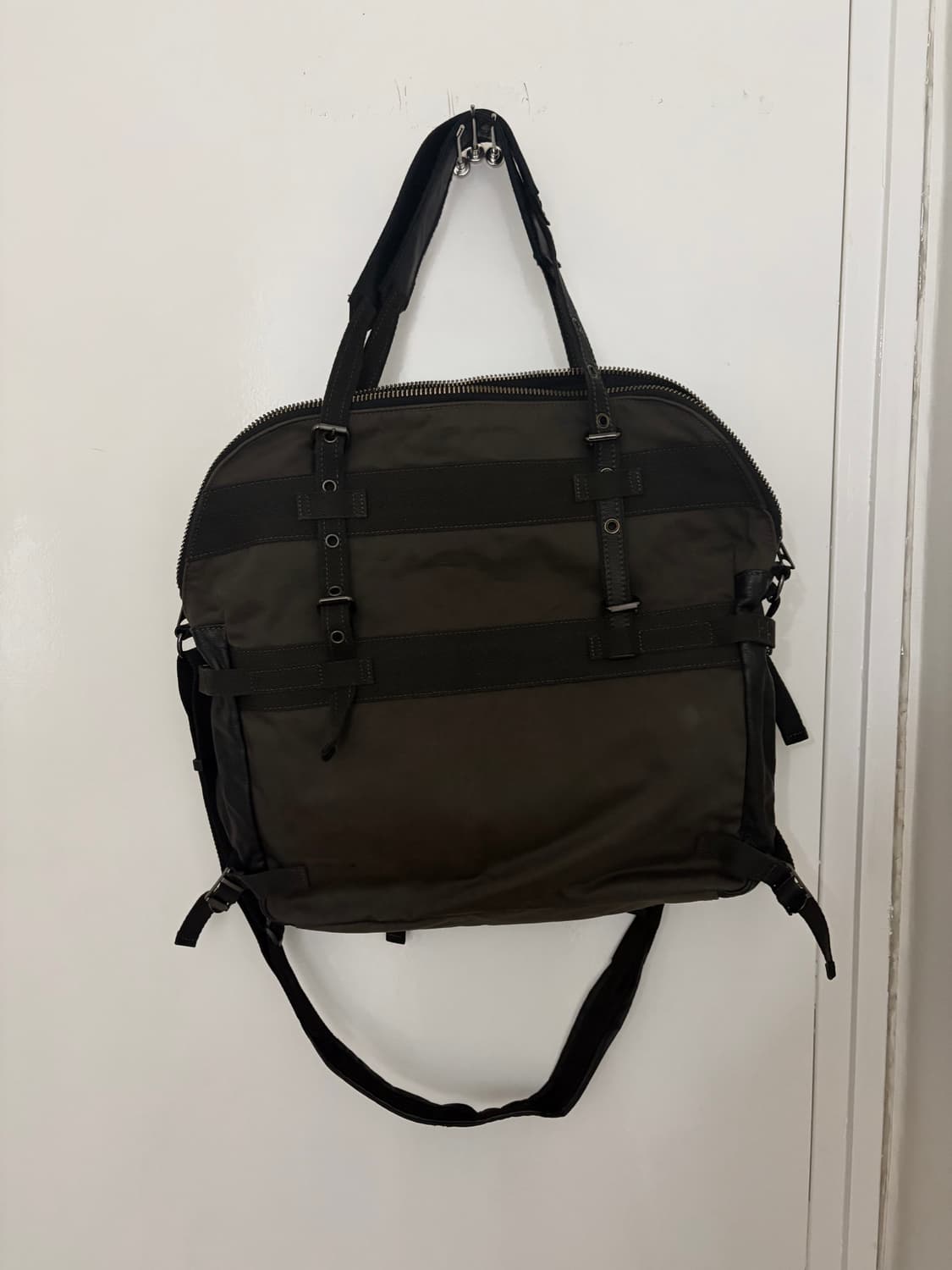 일본 빈티지 LIN-KU 카키 코튼 벨트 가방 노트북 수납 상품이미지2