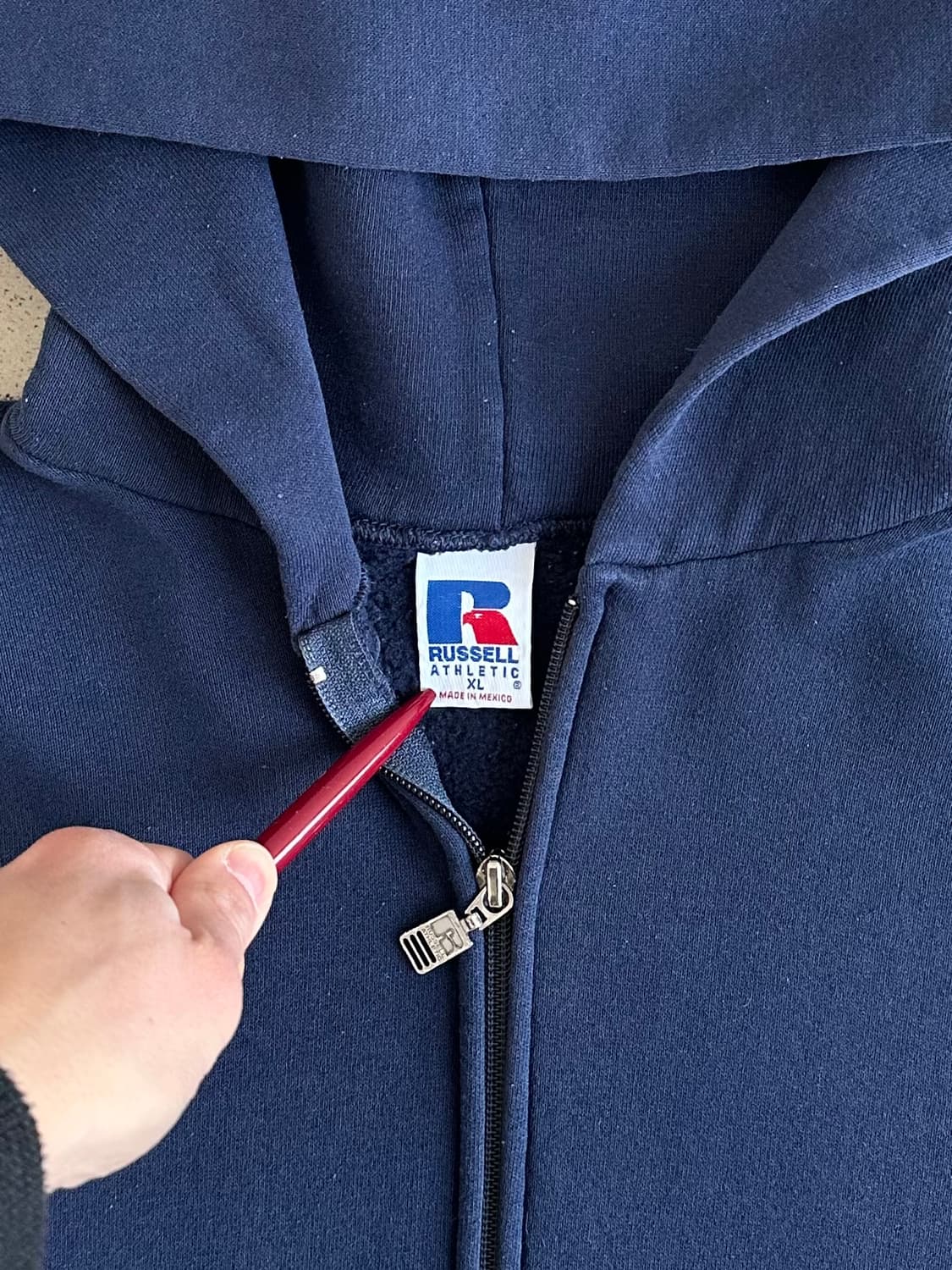 90s 빈티지 러셀 후드집업 네이비 XL 상품이미지5