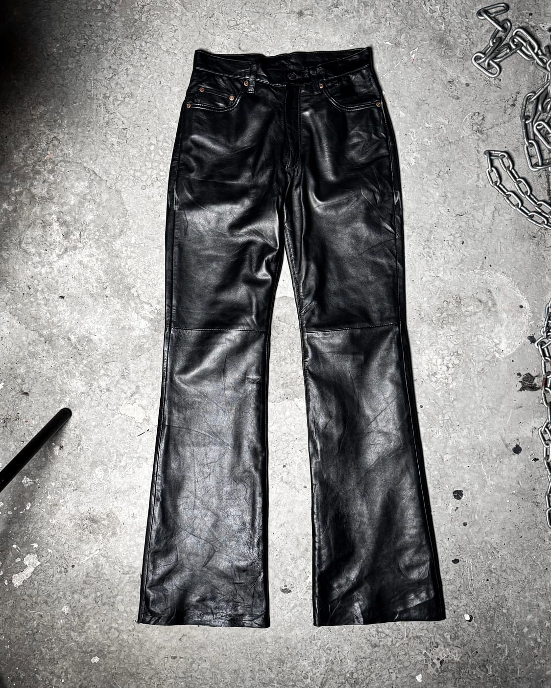 Vintage Black Leather Boot-cut Pants 상품이미지6