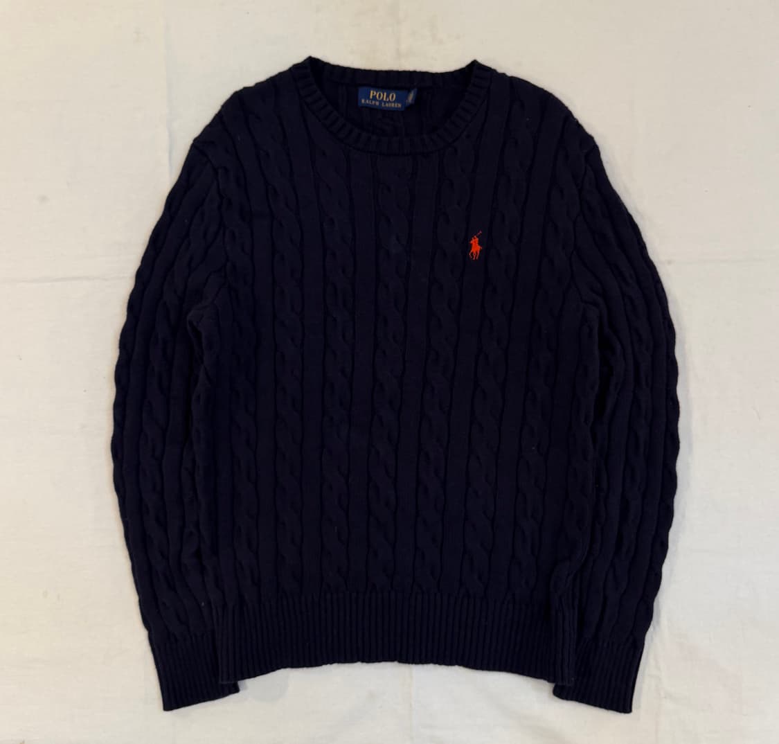폴로 랄프로렌 신형 꽈배기 케이블 코튼 니트 네이비 상품이미지1