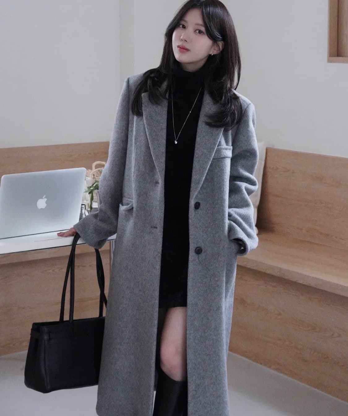 [S]드로우핏 래빗 앙고라 울 핸드메이드 싱글 롱 코트 상품이미지3