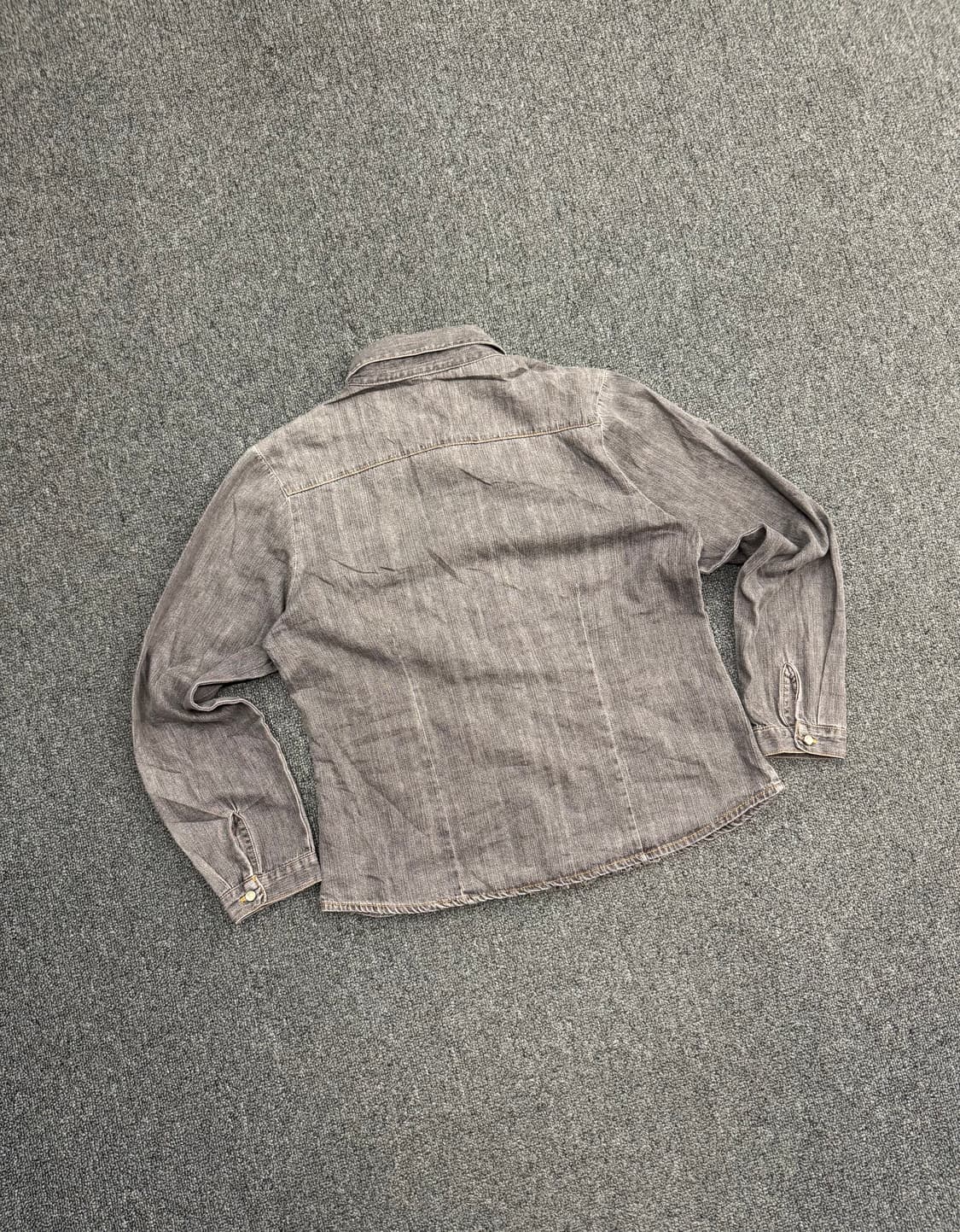 M)Japanese vintage 여성 흑청 셔링 데님 셔츠 상품이미지4