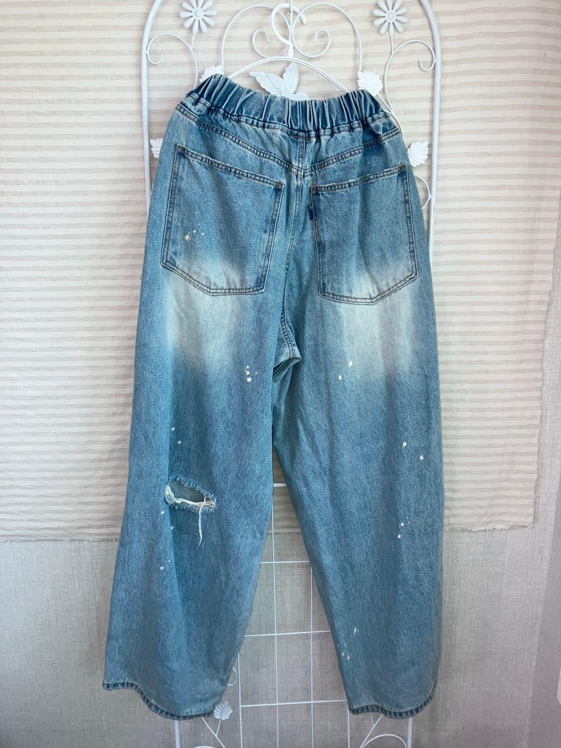 빈티지 데미지 연청 워싱 데님 팬츠 y2k 스트릿 갸루 펑키480 상품이미지2