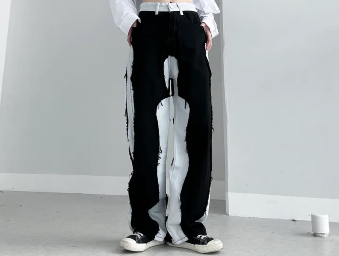 블랙화이트 언발란스 바지 상품이미지1