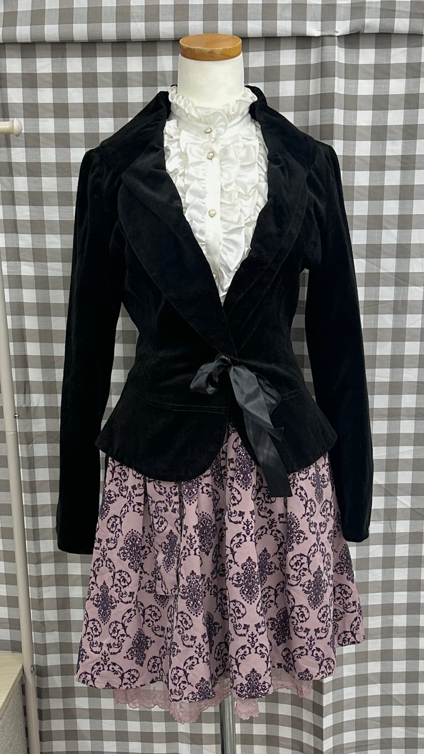 ♟️쇼콜라깔 양산형 벨벳 정장 코디세트♟️고딕풍 프릴 리본 캐캐체 로리 상품이미지5