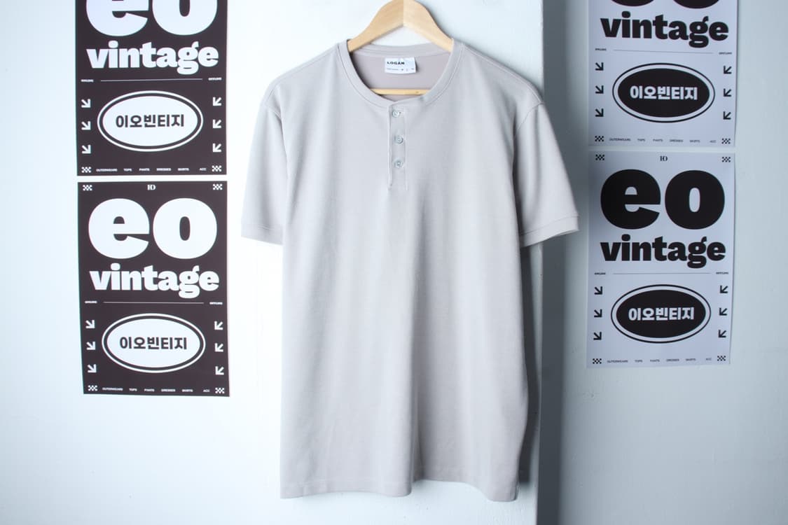 (L-XL) 로건 반팔 티셔츠 헨리넥 라이트그레이 놈코어-H32171 상품이미지2