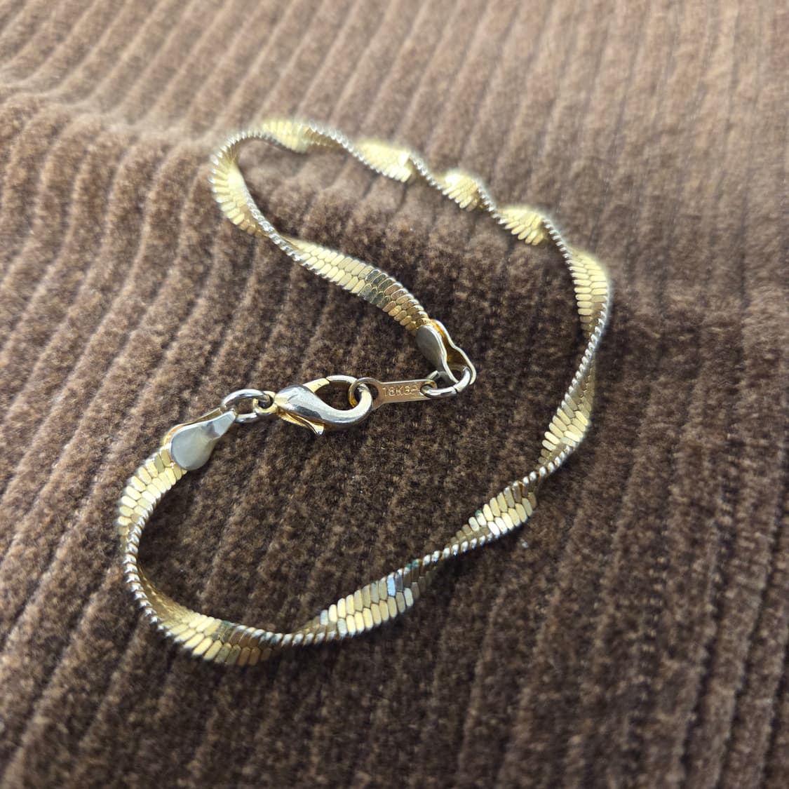 유럽 빈티지 18k 도금 헤링본 체인 팔찌 상품이미지2