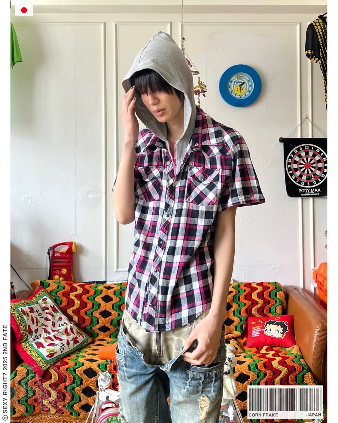 90-00s CORN FRAKE Hood Docking 1/2 Shirt 상품이미지1