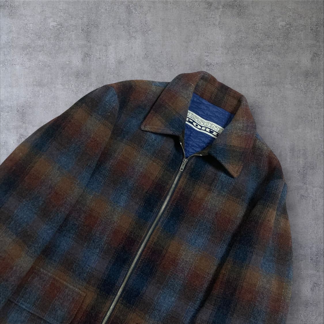 미쏘니 스포츠 체크 패턴 울 블루종 자켓 상품이미지2