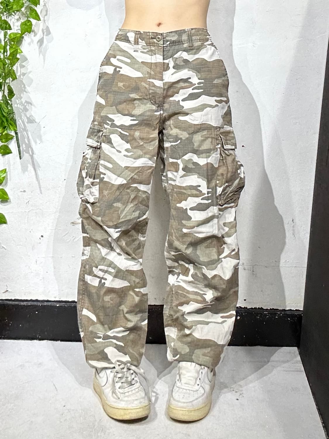 일본 빈티지 베이지 밀리터리 카모 립스타 와이드 카고 팬츠 군대 바지 M 상품이미지2
