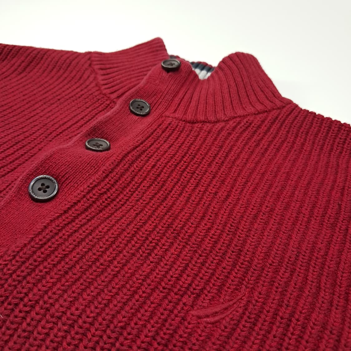 CL138 XL 노티카 딥 레드 멜란지 헤비 립 4-버튼 니트 스웨터 상품이미지3
