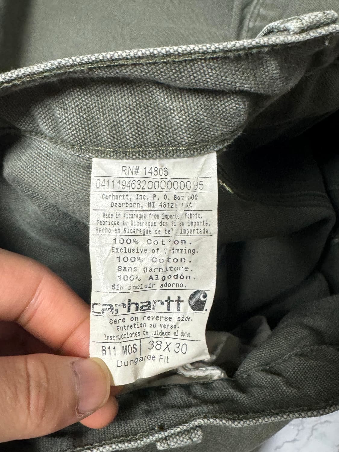 칼하트 B11 모스그린 와이드 워크 바지 상품이미지6