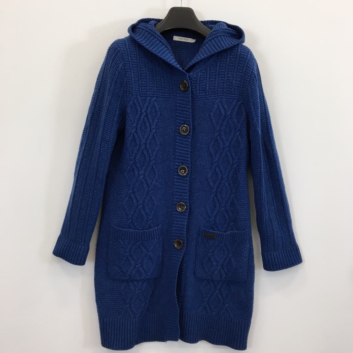 빈폴 케이블 울 후드니트 롱가디건 100 코발트블루  상품이미지1
