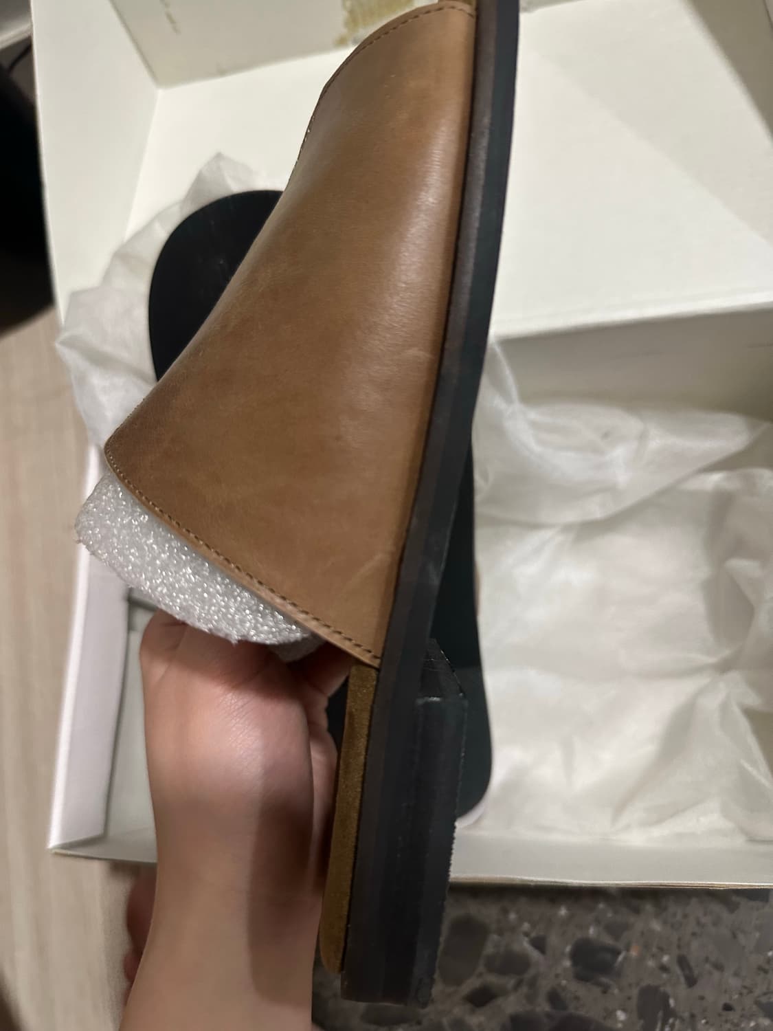 새상품)마뗑킴 스티치 슬라이드 샌들 브라운240 상품이미지4