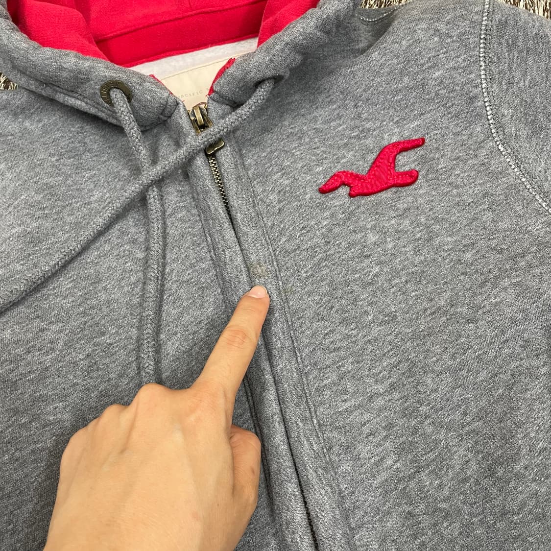 홀리스터 Hollister 진그레이 레드 로고 기모 후드집업 S 상품이미지5