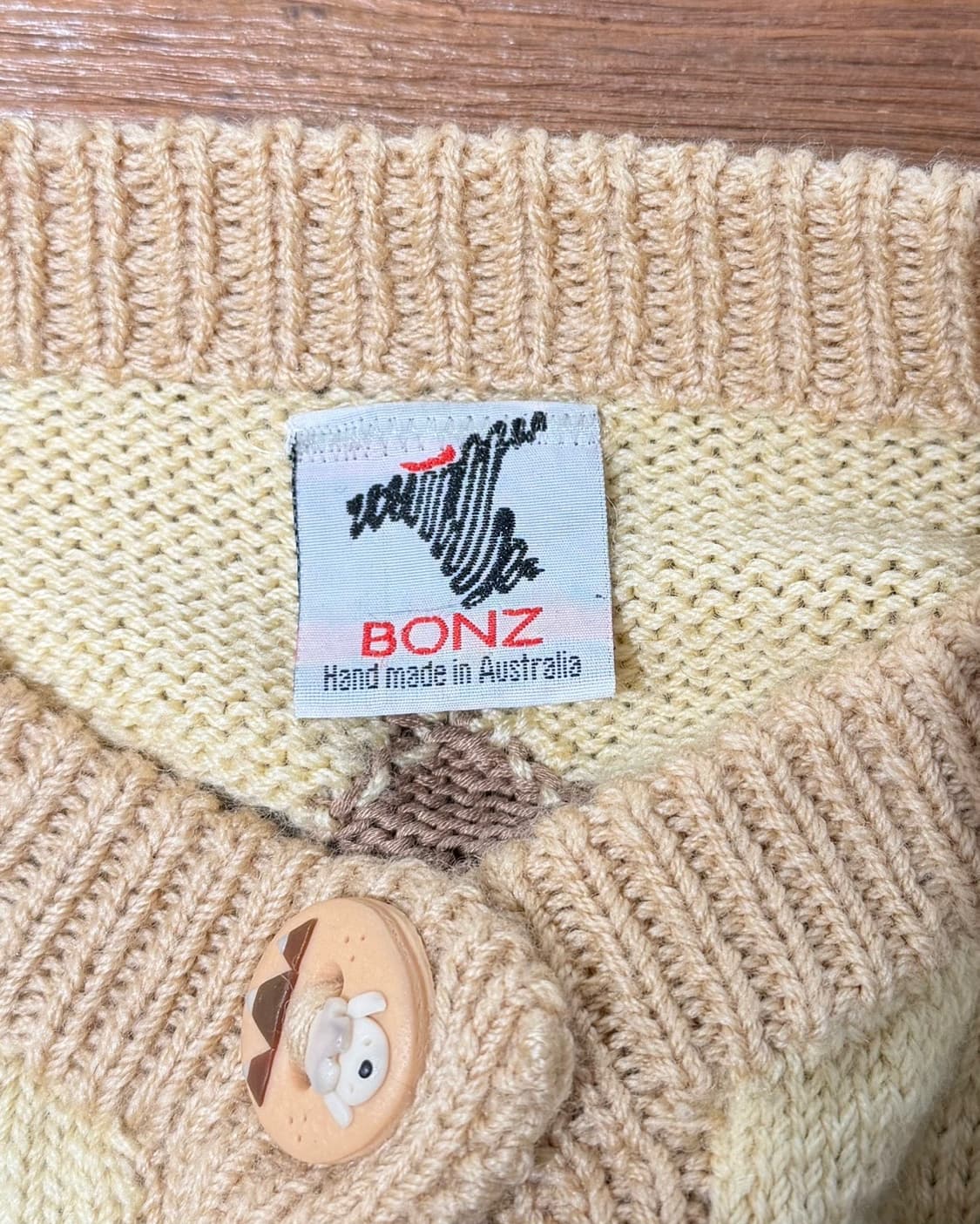 빈티지 본즈 베이지 핸드메이드 퓨어울 가디건 상품이미지7