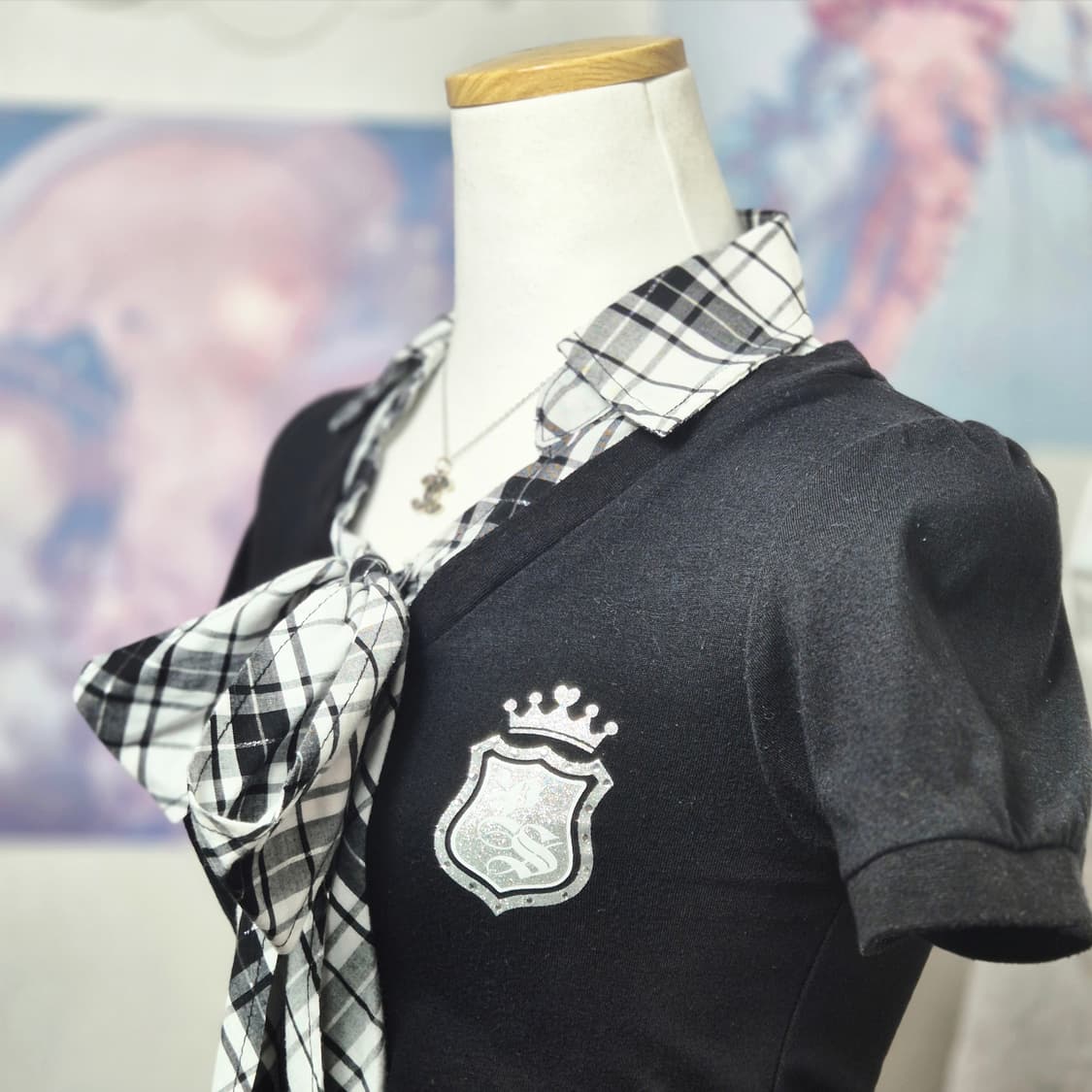 마즈깔 체크 리본 헤이세이 반팔 큐빅 탑 스쿨룩 오네갸루 히메갸루 상품이미지3