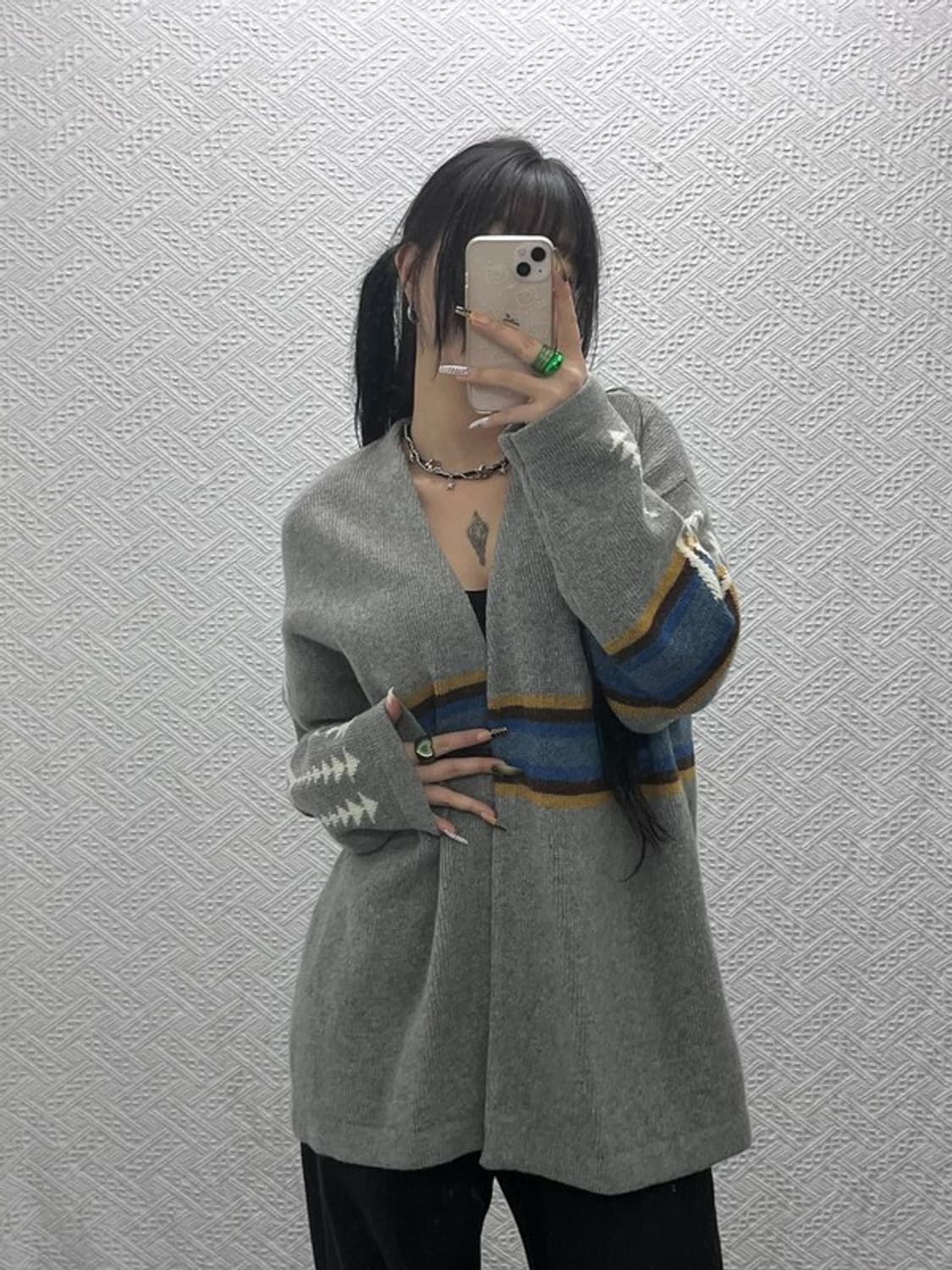 펜들턴 히피 나바호 사우스웨스턴 그레이 울 가디건 L C08043 상품이미지2