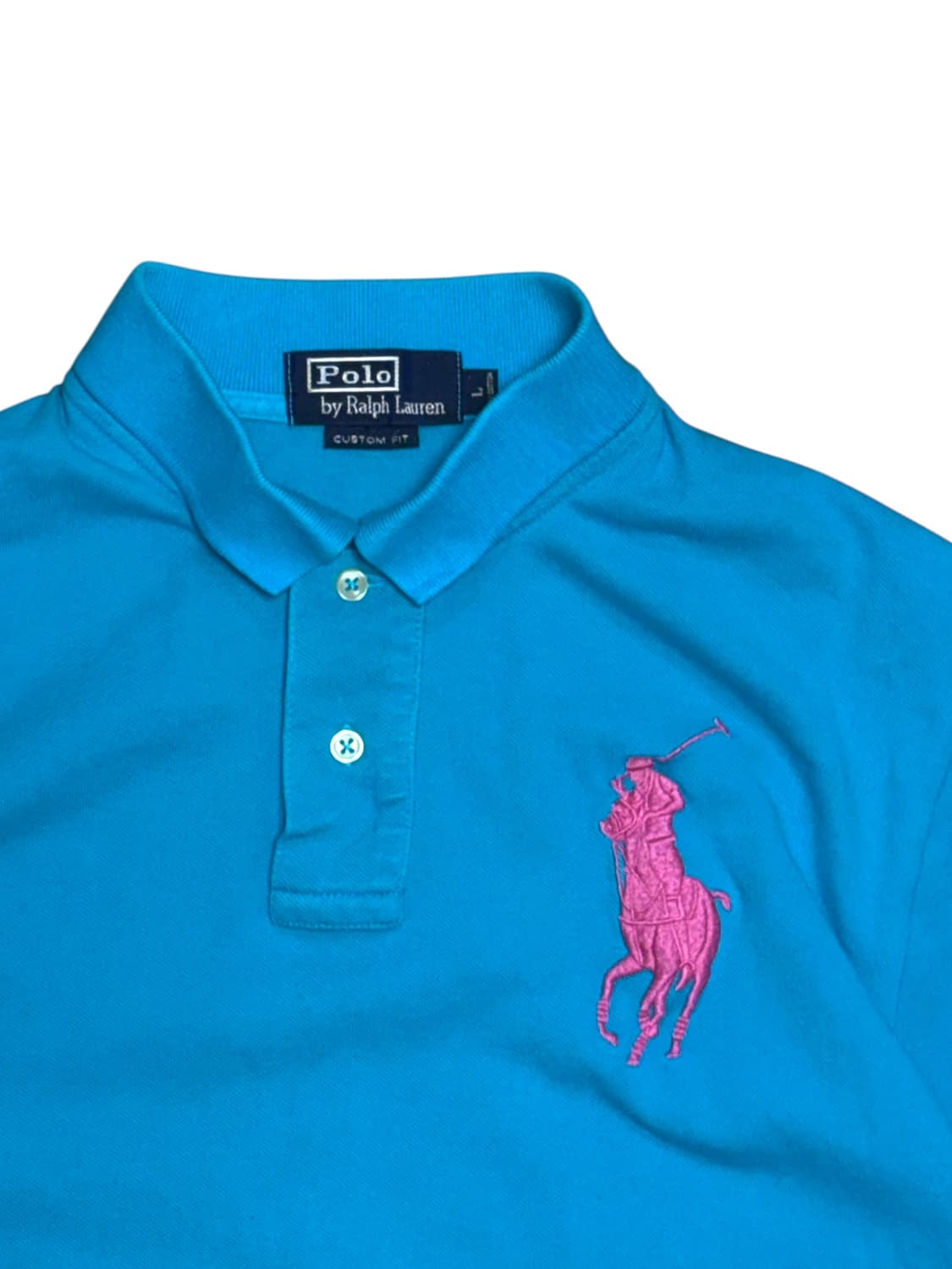 폴로 랄프로렌 아쿠아 블루 핑크 빅포니 카라 반팔티셔츠 상품이미지4