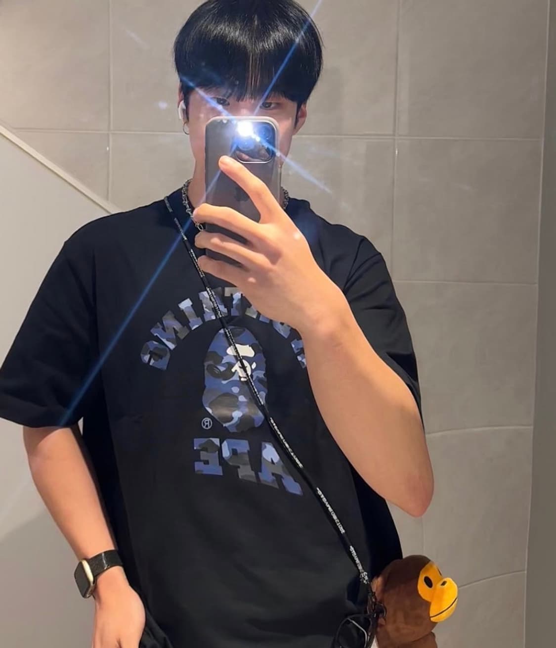 베이프 컬러 카모 컬리지 티셔츠 블랙 네이비 M 상품이미지1