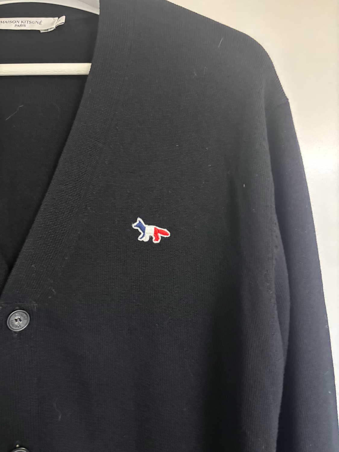 메종키츠네 트리컬러 폭스 울가디건 네이비 L 상품이미지3