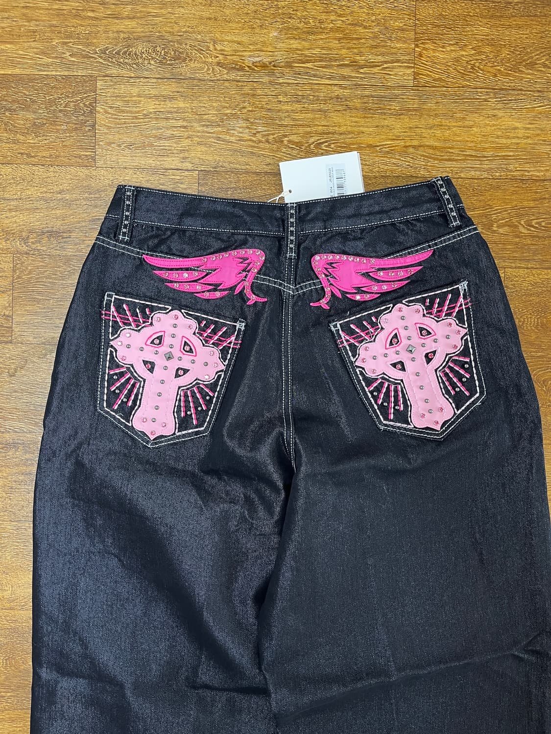 제이디드 런던 핑크 아플리케 크로스 콜로서스 데님 진 / 블랙 - 34 상품이미지5