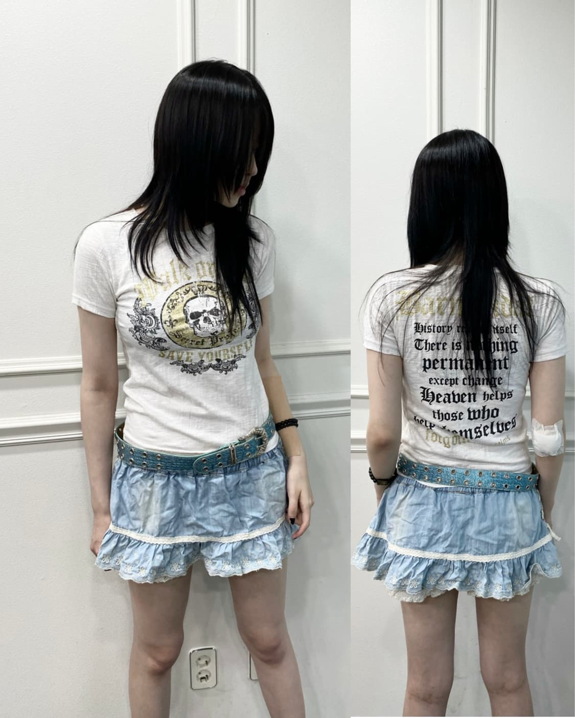 Skull Punk Print White Tee 상품이미지1