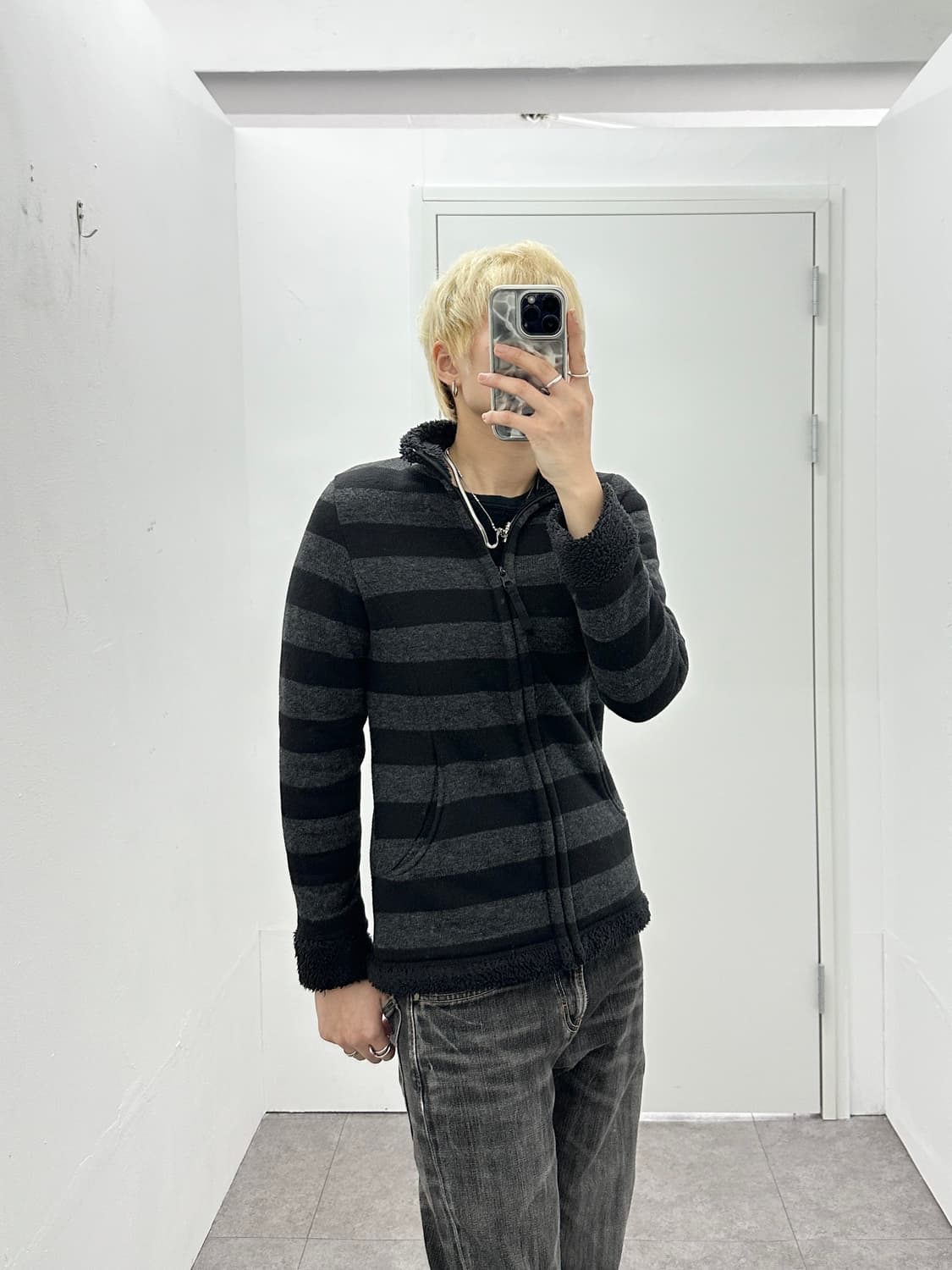 Stripe fur knit zip up  상품이미지2