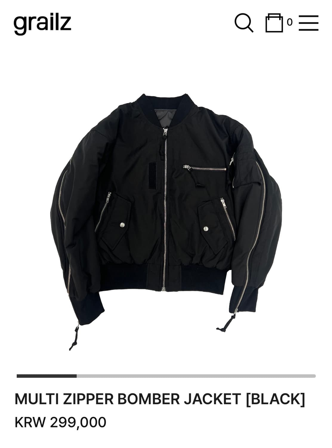 GRAILZ 블랙 멀티 지퍼 봄버 자켓 상품이미지1