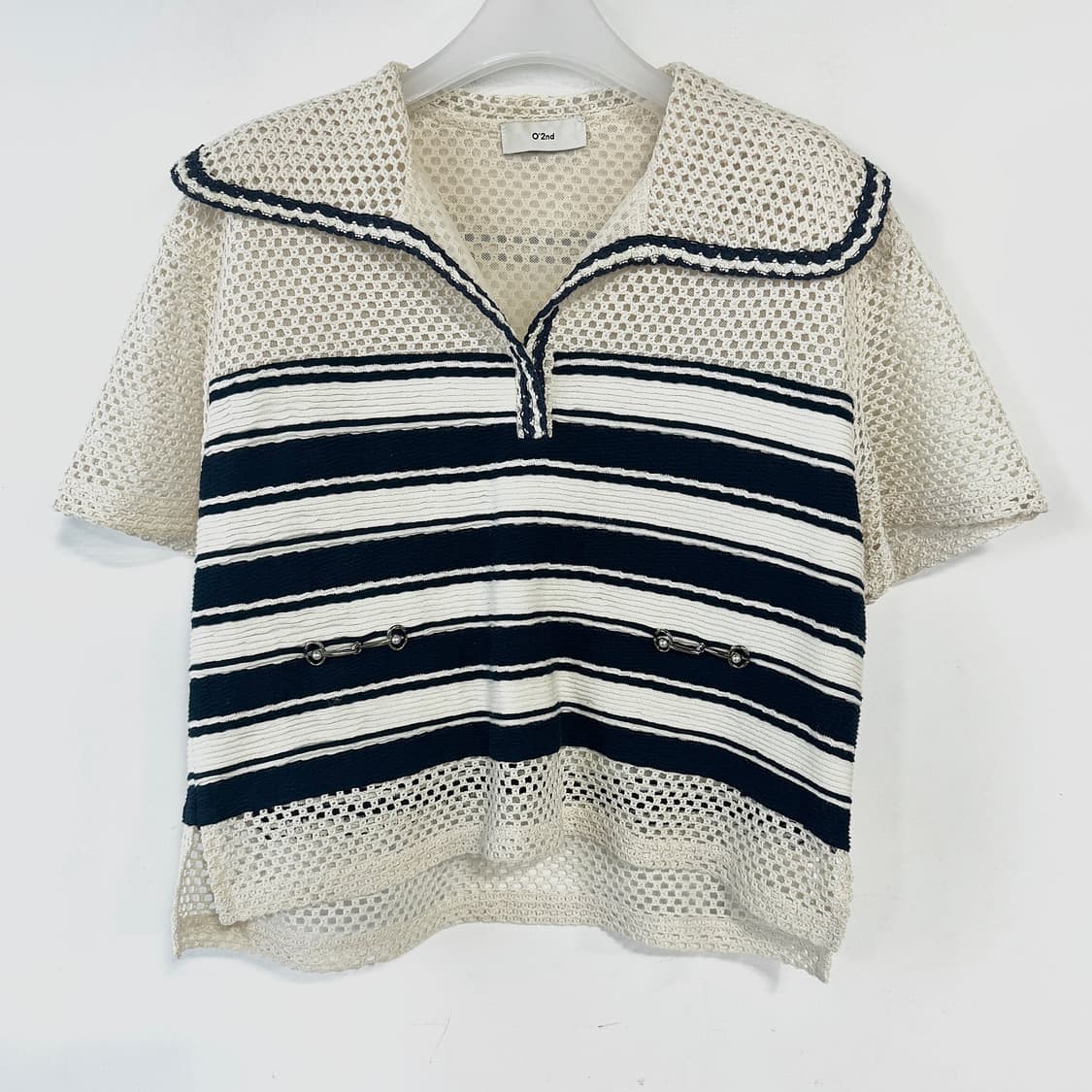 오즈세컨 22 스트라이프 오픈 칼라 탑 상품이미지2