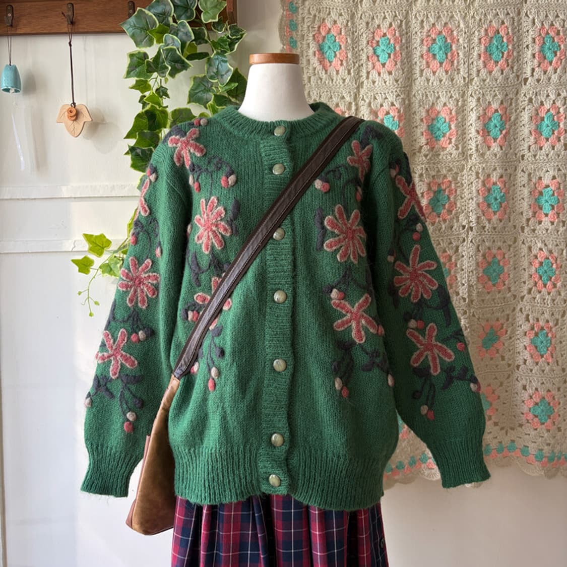 셀니빈티지 그린 플라워 모티브 니트가디건 상품이미지1