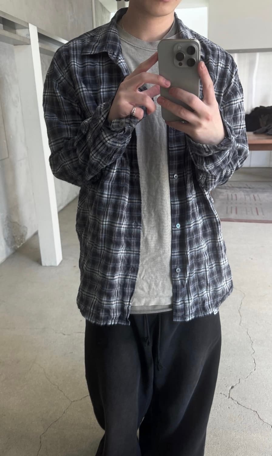 폴리테루 컨트리체크셔츠 워시드네이비 (재패니즈 패브릭) 상품이미지2