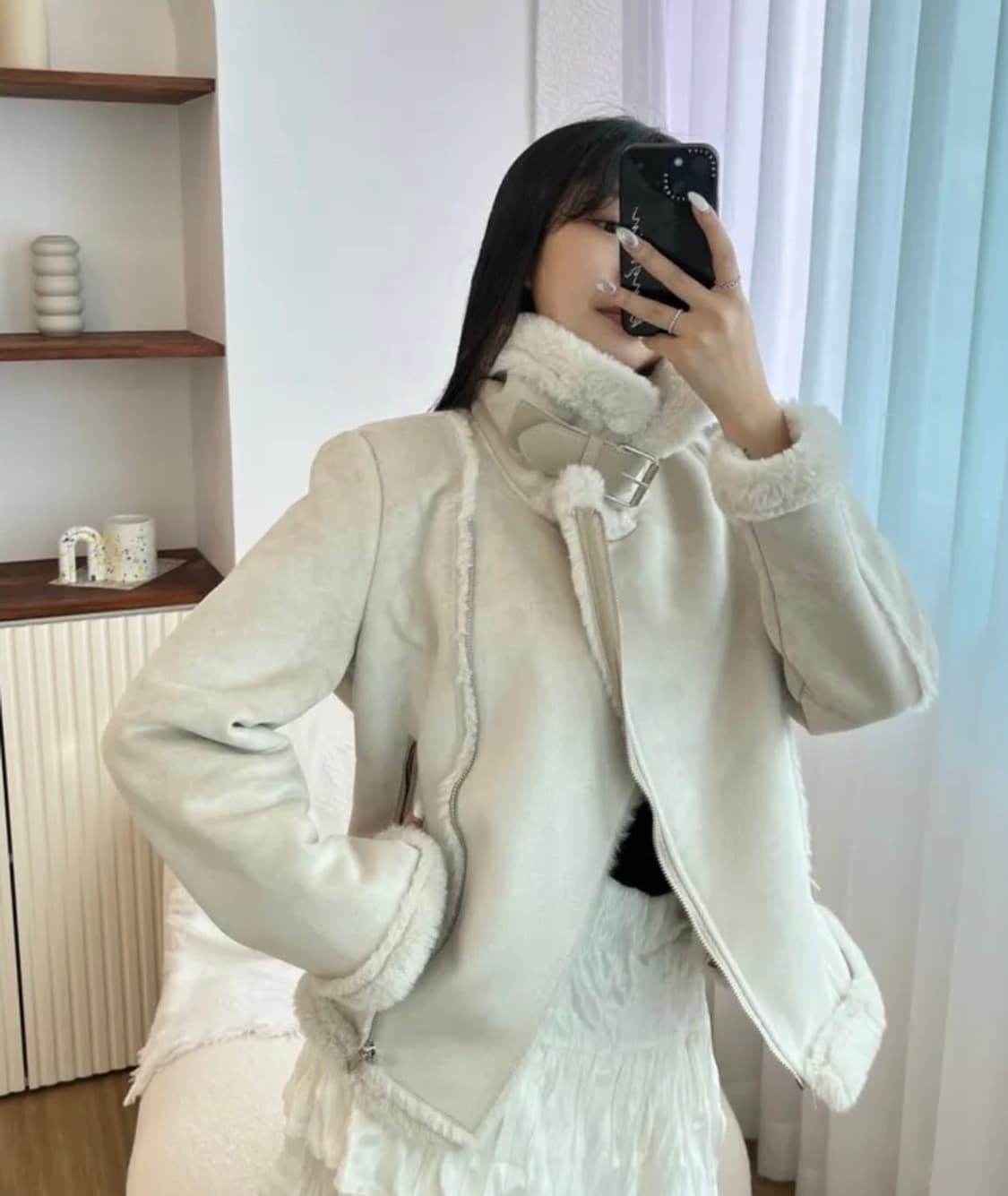 하이넥 밍크퍼 스웨이드 무스탕 연베이지 상품이미지4