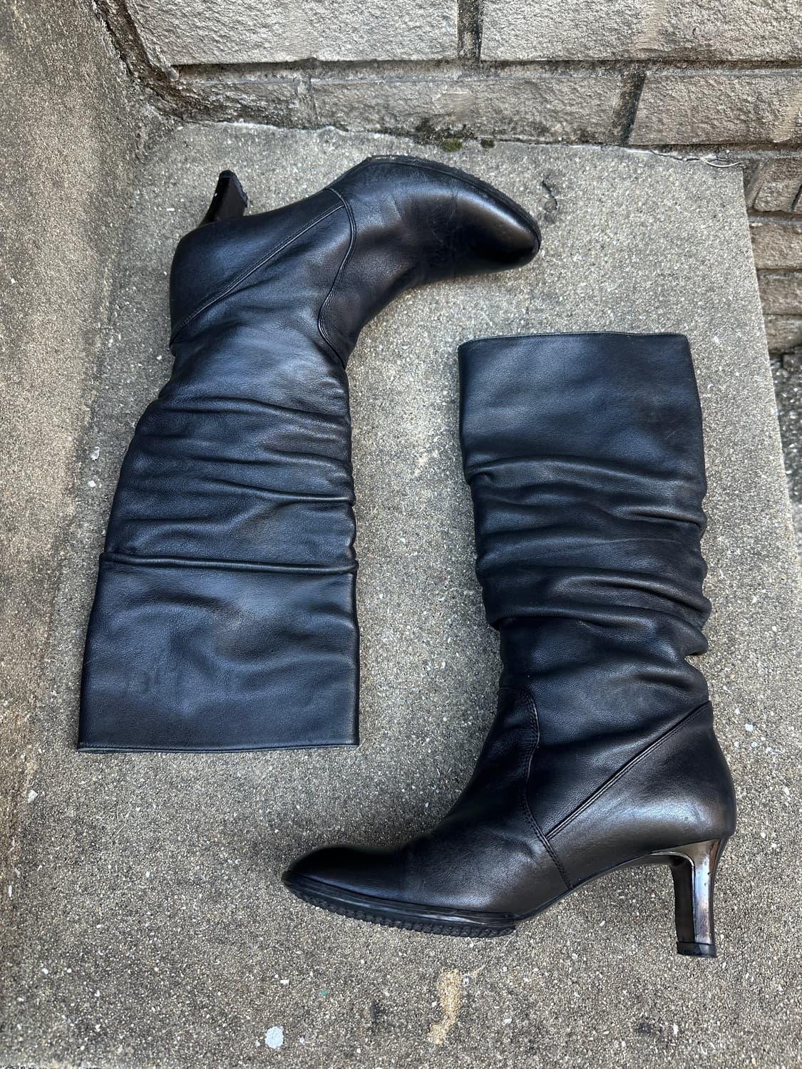 Black shirring mid heel leather boots 상품이미지7