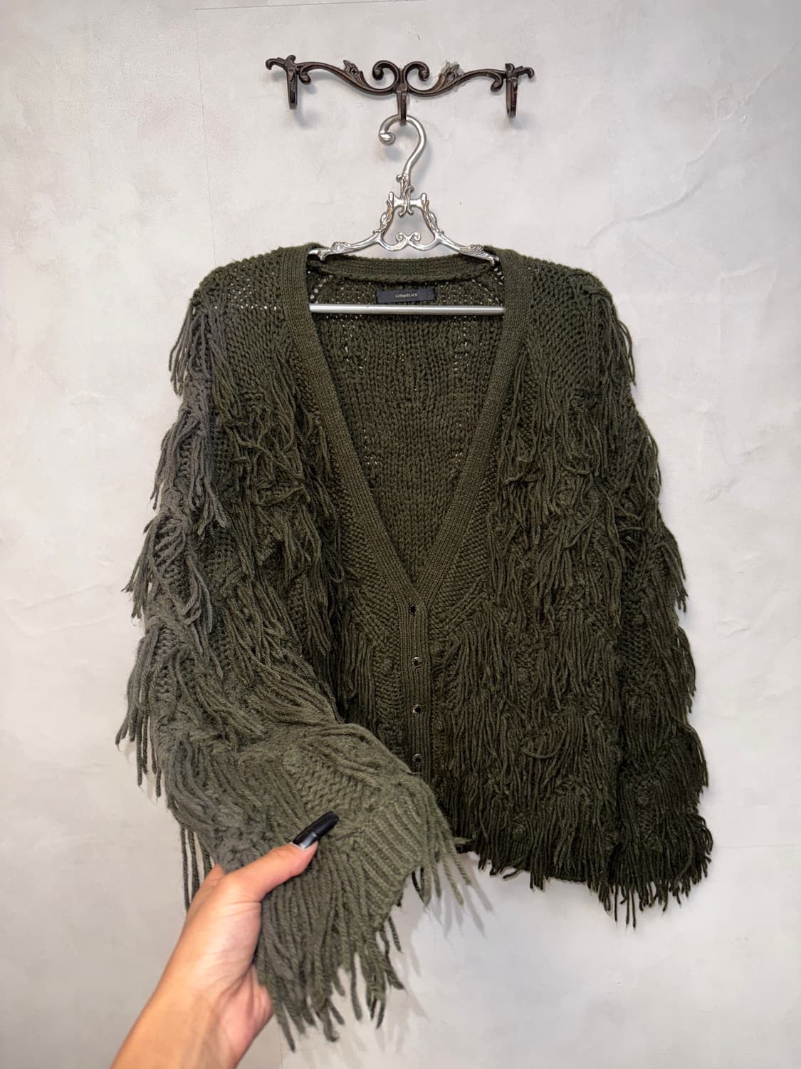 Deep khaki alpaca wool grunge fringe cd 상품이미지2