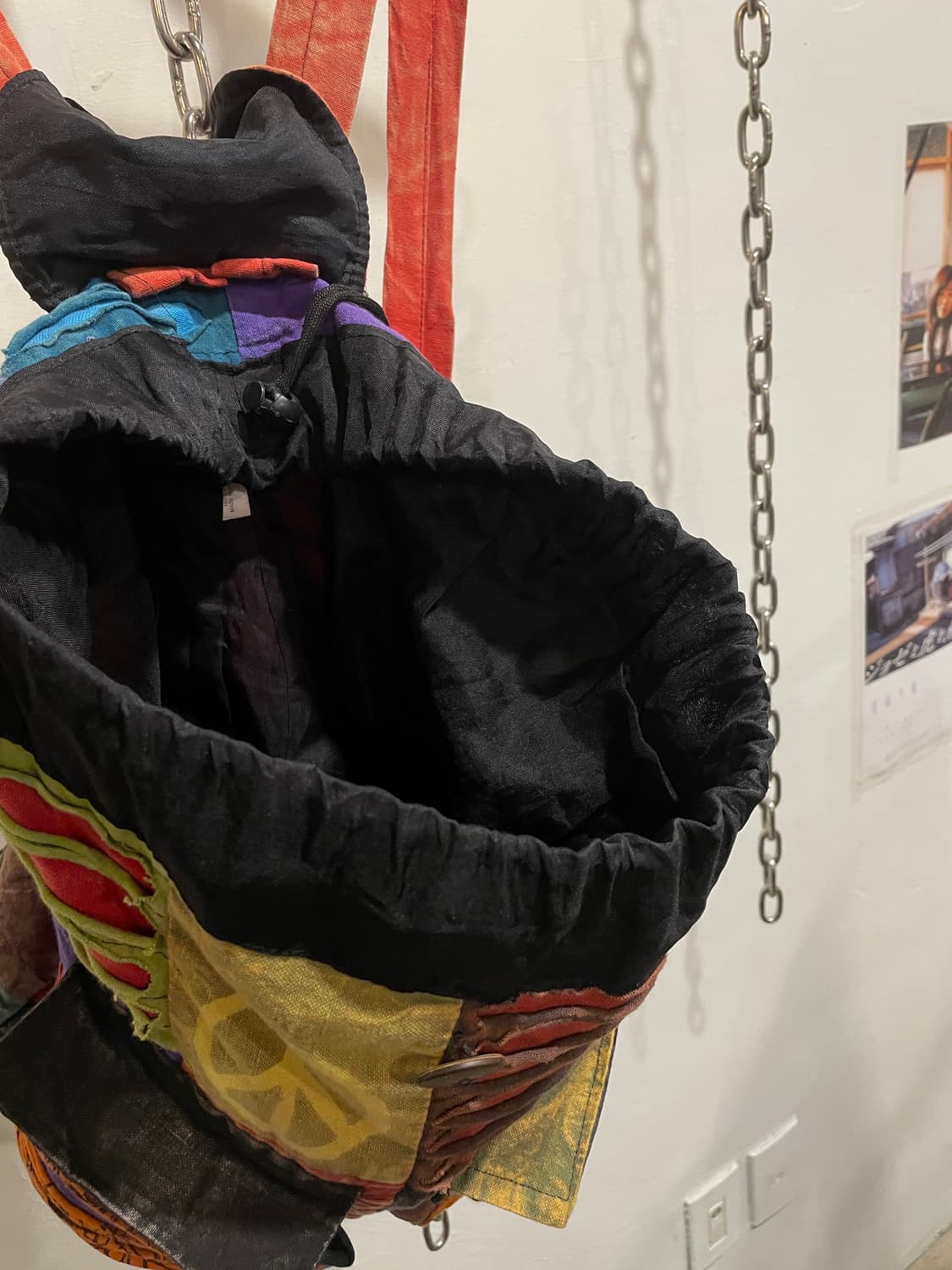 피스 다색 패치워크 그런지 워싱 나무단추 백팩 히피 모리 상품이미지7