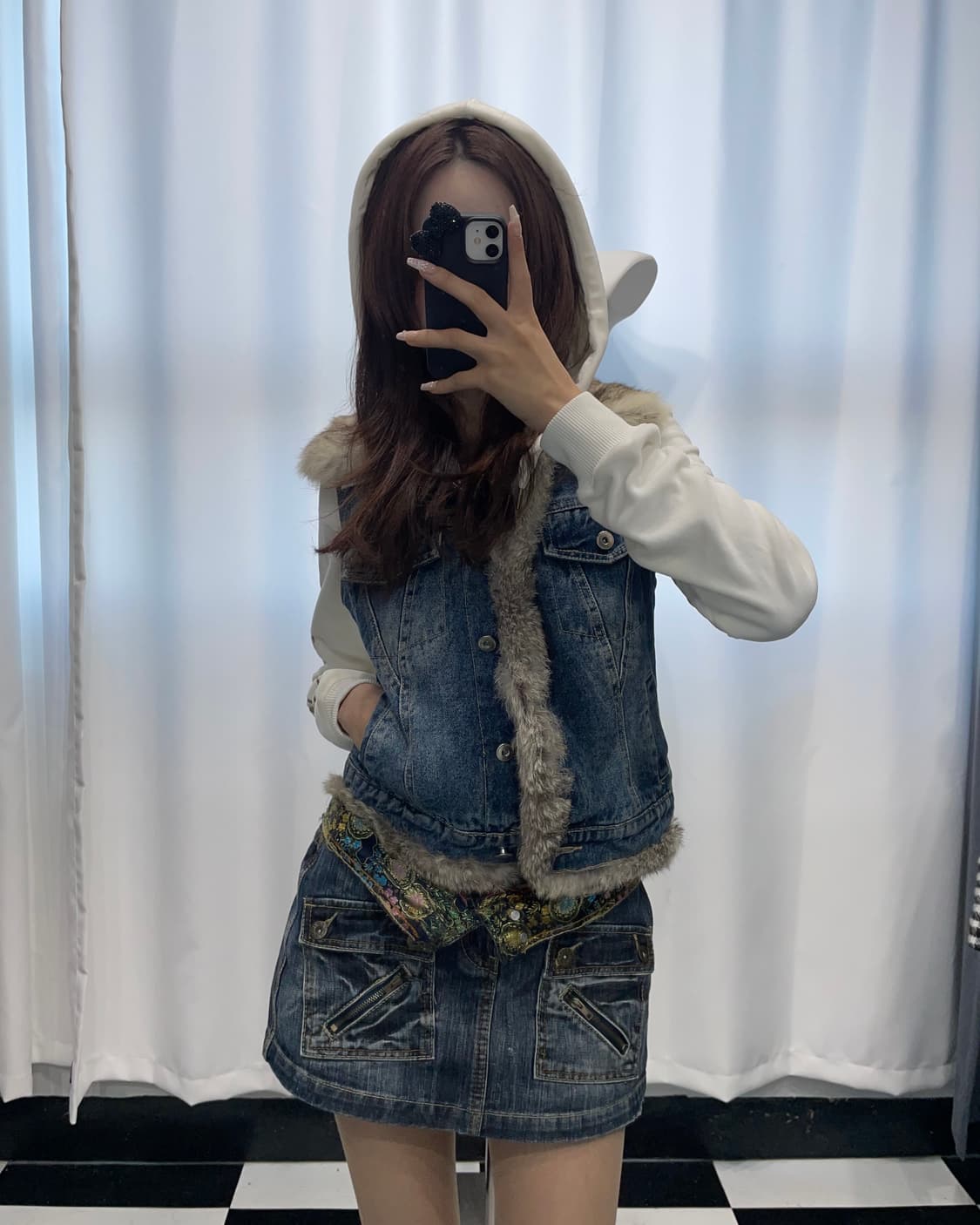 🎸미디움 블루 화이트 퍼 베스트🎸 상품이미지2