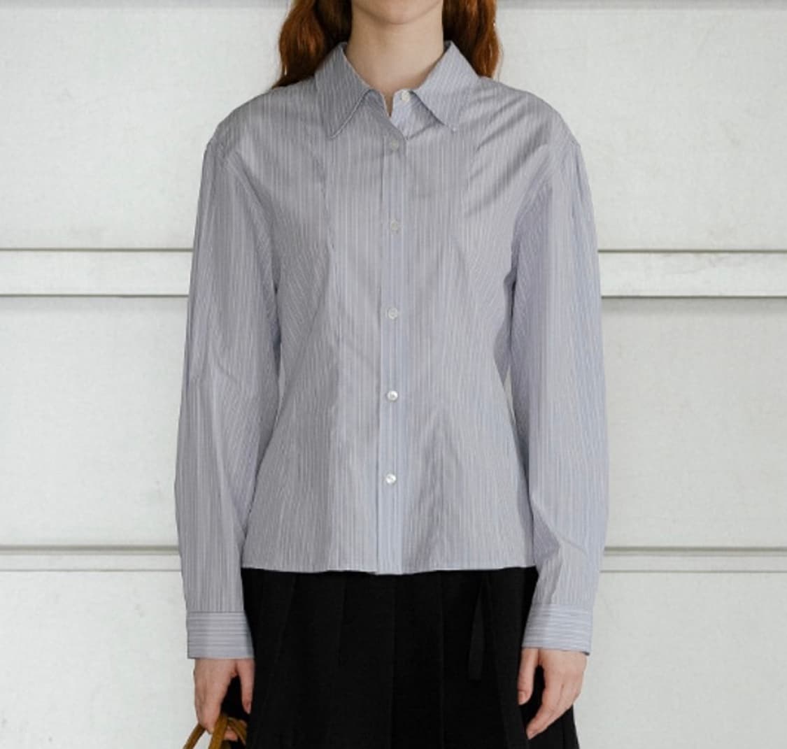 Feminine volume sleeve cotton shirt_Blue 상품이미지2