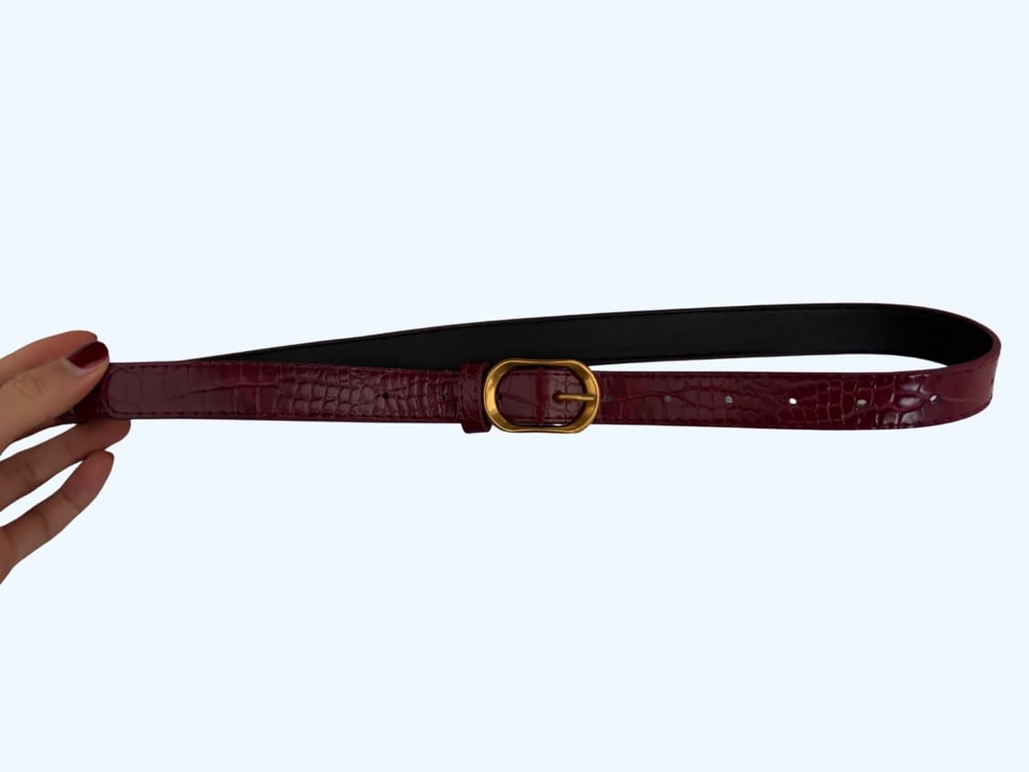 버건디 크로커다일 레더 벨트 상품이미지1