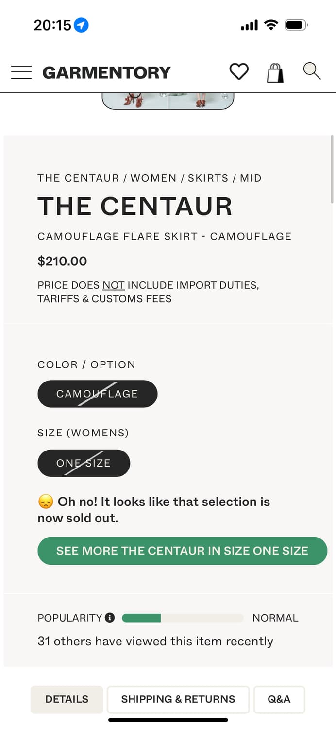 더 센토르 THE CENTAUR 카모플라쥬 A라인 미디 스커트 상품이미지3