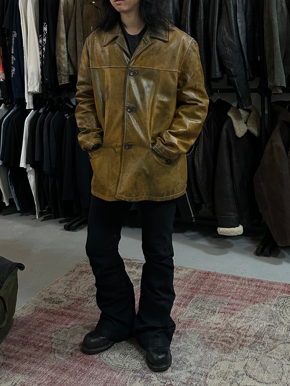 90's Italy Made 오버다잉 차심 레더 코트 카코트 상품이미지9