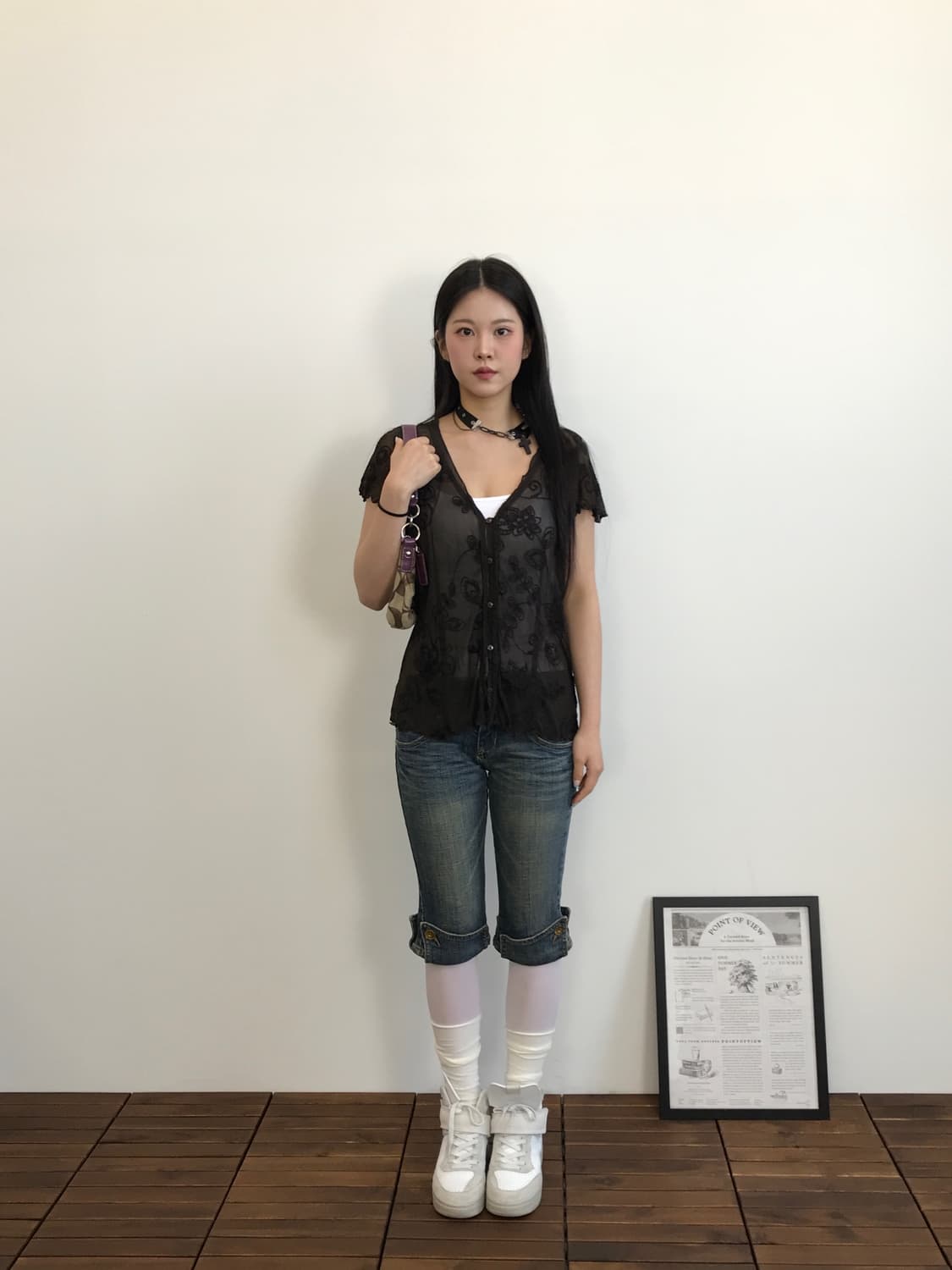 Jpn Brown Sheer Lace Floral Cardigan Top 상품이미지2