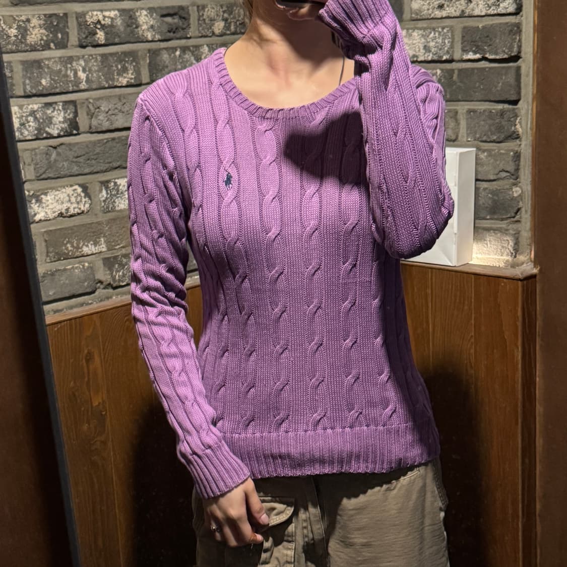 M) 폴로 랄프로렌 피마코튼 케이블 니트 퍼플 보라색 상품이미지8