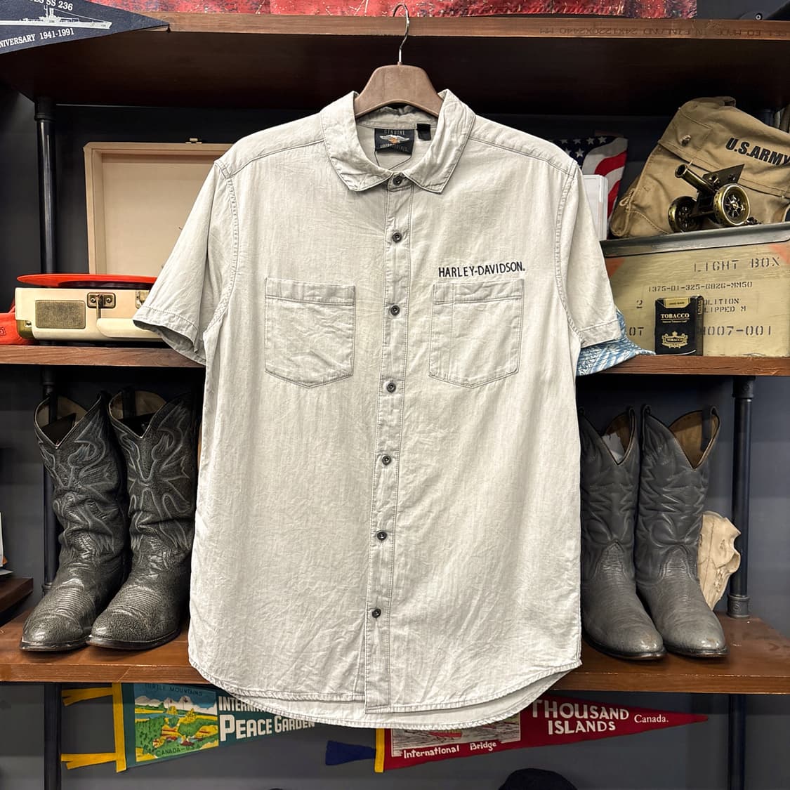 할리데이비슨 새틴스티치 바앤쉴드 워크포켓 코튼 반팔셔츠 N1253 상품이미지1